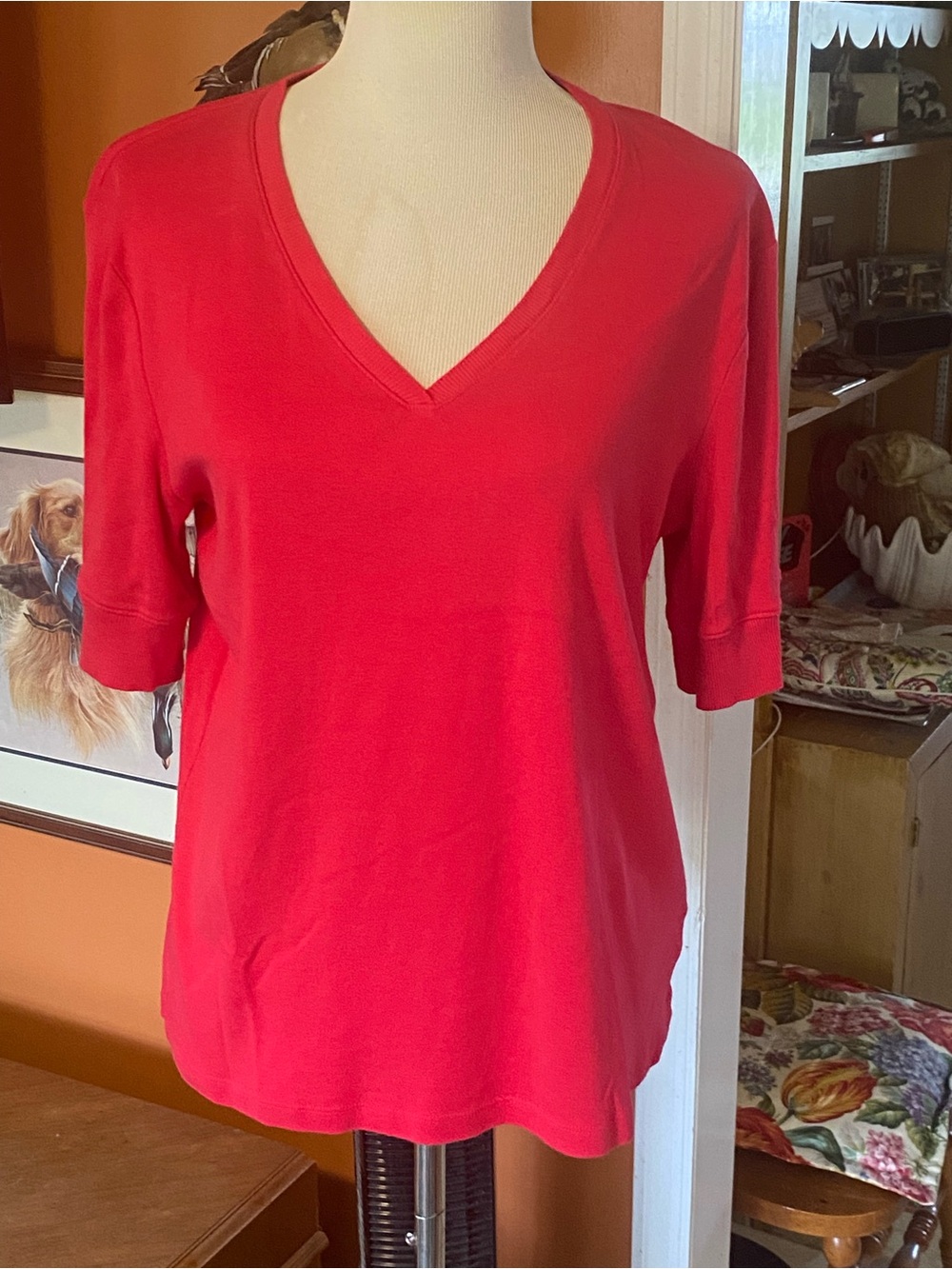 Classic Red V-Neck Cotton Women's Top - Casual Everyday Tee